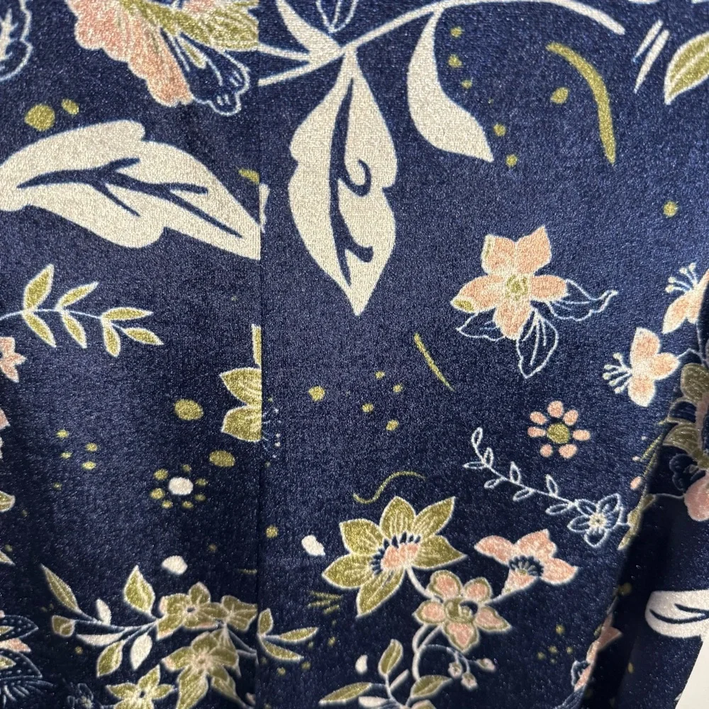 Earthbound Blue‎ Floral Sleeveless Velvet Wide Leg Stretch Jumpsuit Pockets